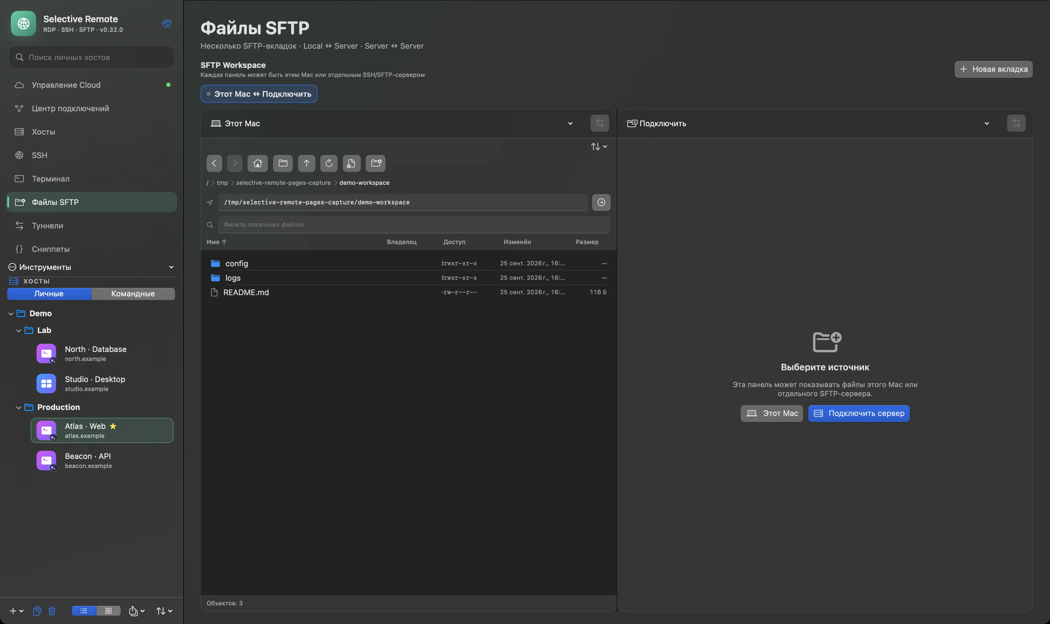 SFTP Selective Remote 0.32 candidate с локальными демофайлами, без подключения к серверу