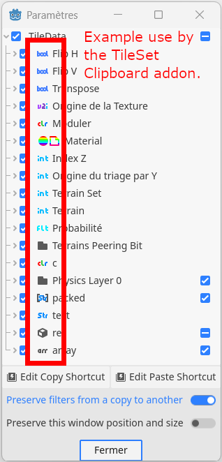 Icons generated to show the type expected by properties
