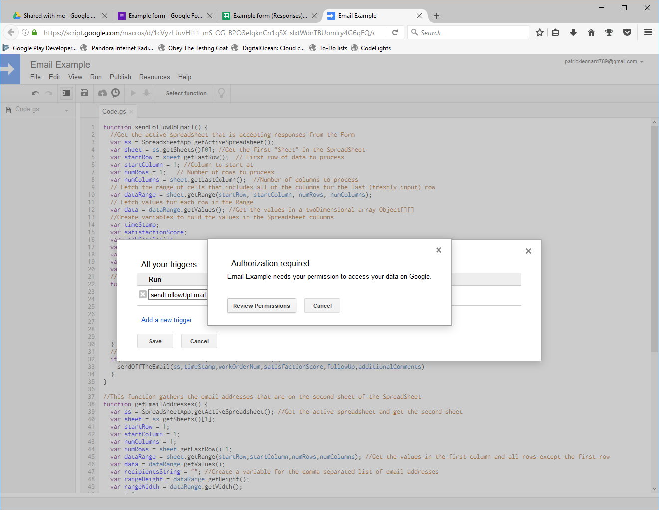 Script Authorization Code GitHub - PatrickLeonard/GoogleFormSubmissionEmail: Google Script for ...