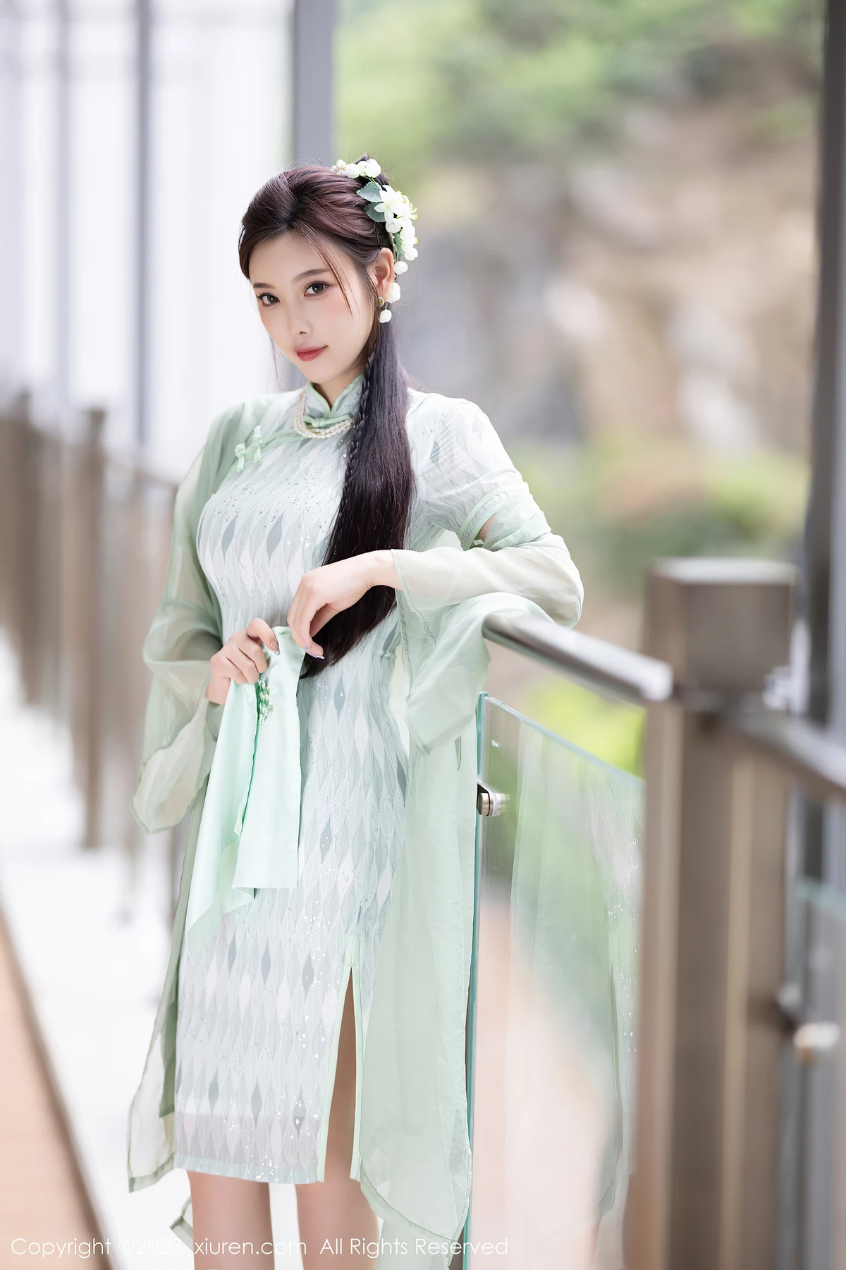 XiuRen No.6983 杨晨晨Yome的淡绿旗袍写真，看完想拉自家姑娘拍同款！ - 5