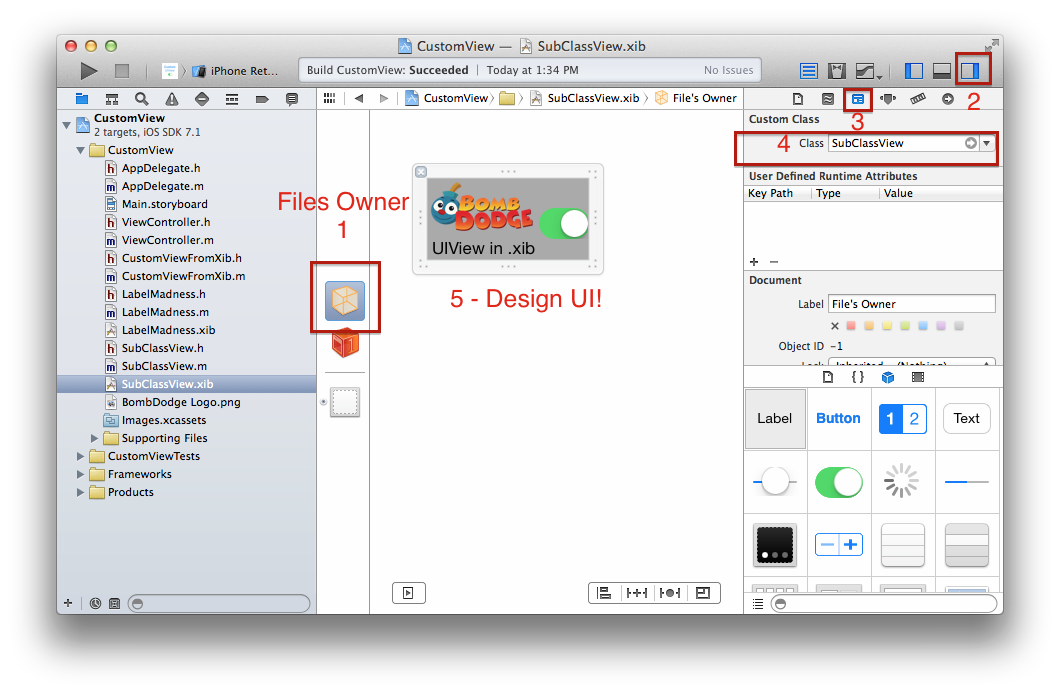 Set File's Owner for the Custom UIView in the Interface Builder