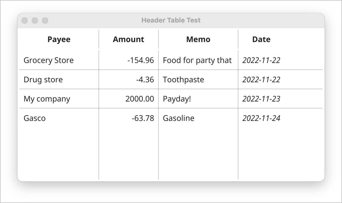 HeaderTable screenshot