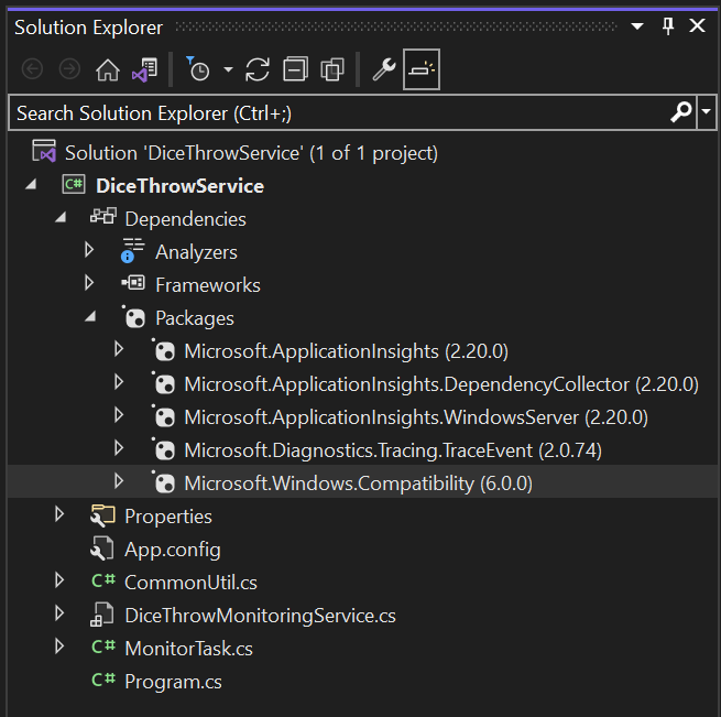 DiceThrowService Visual Studio Solution