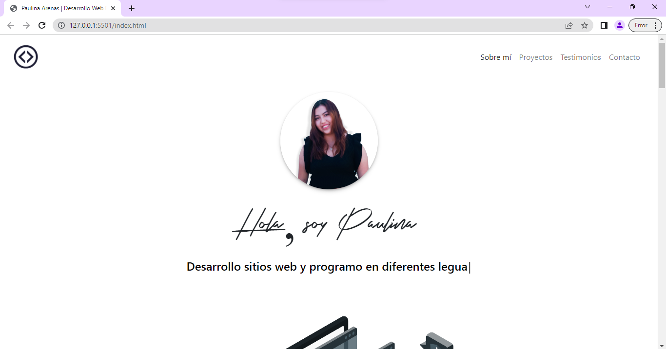 Primera parte de la página web