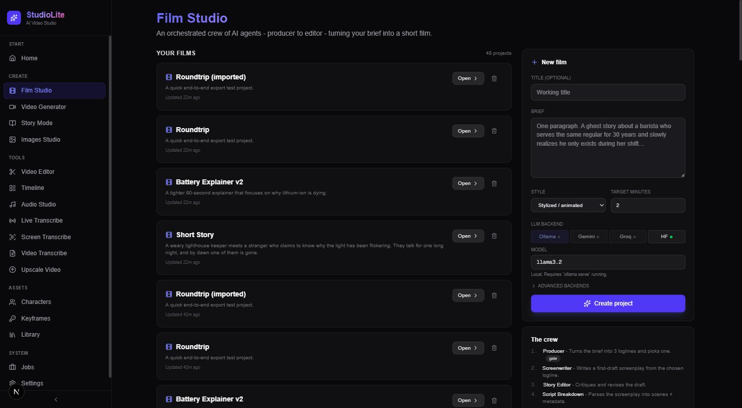 Film Studio project list with the New Film form