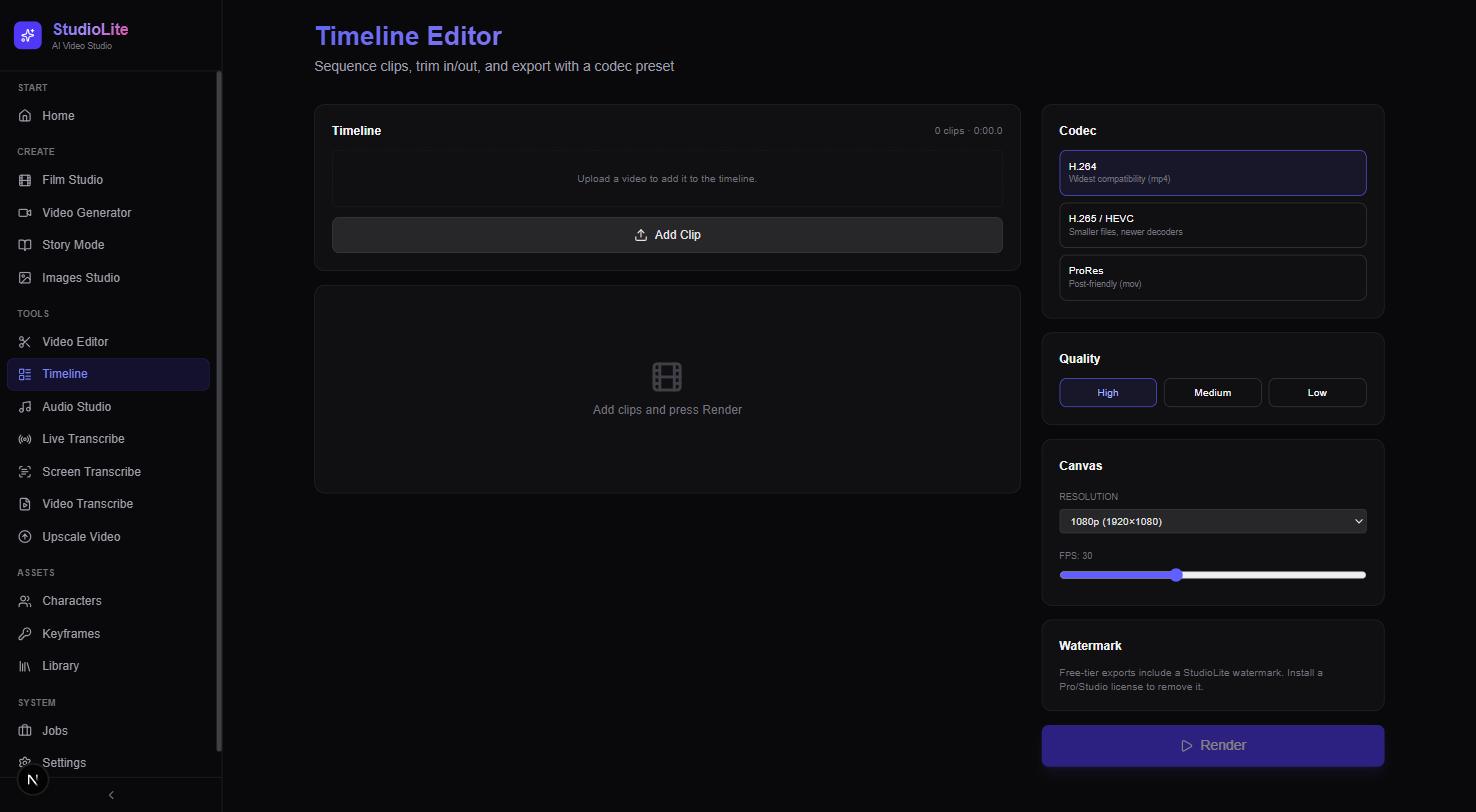 Timeline editor with codec presets
