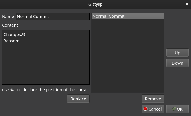 Commit message template editor