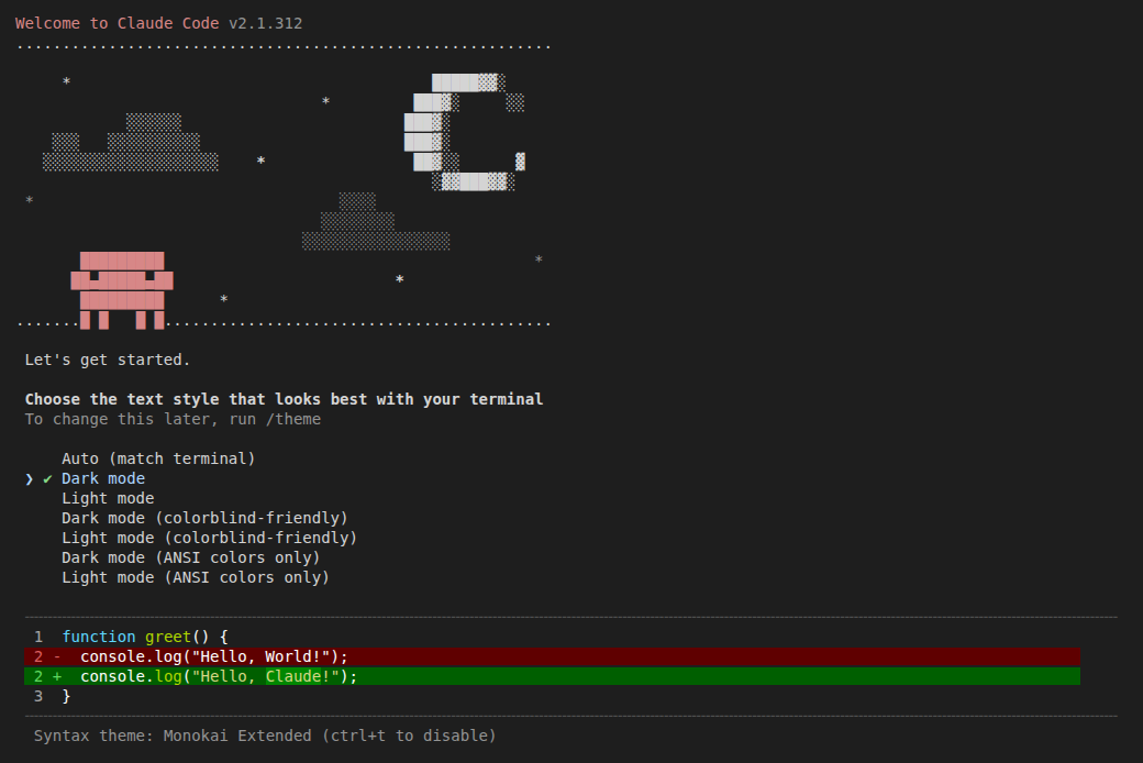 First-run theme screen