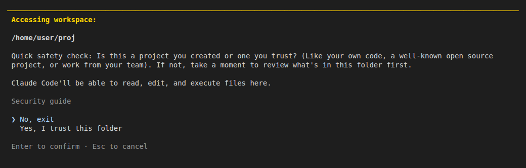 Trust this folder prompt
