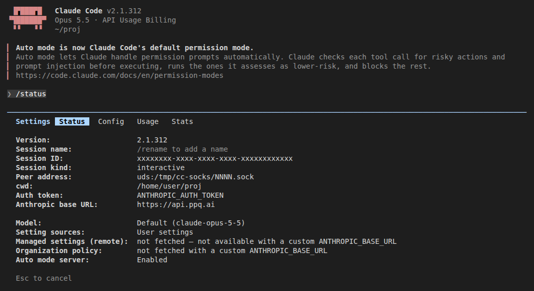 /status showing the PayPerQ base URL