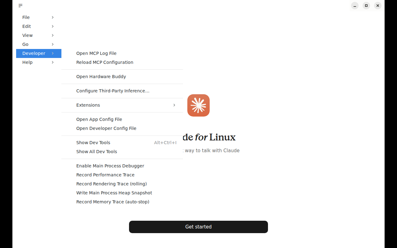 Developer menu with Configure Third-Party Inference