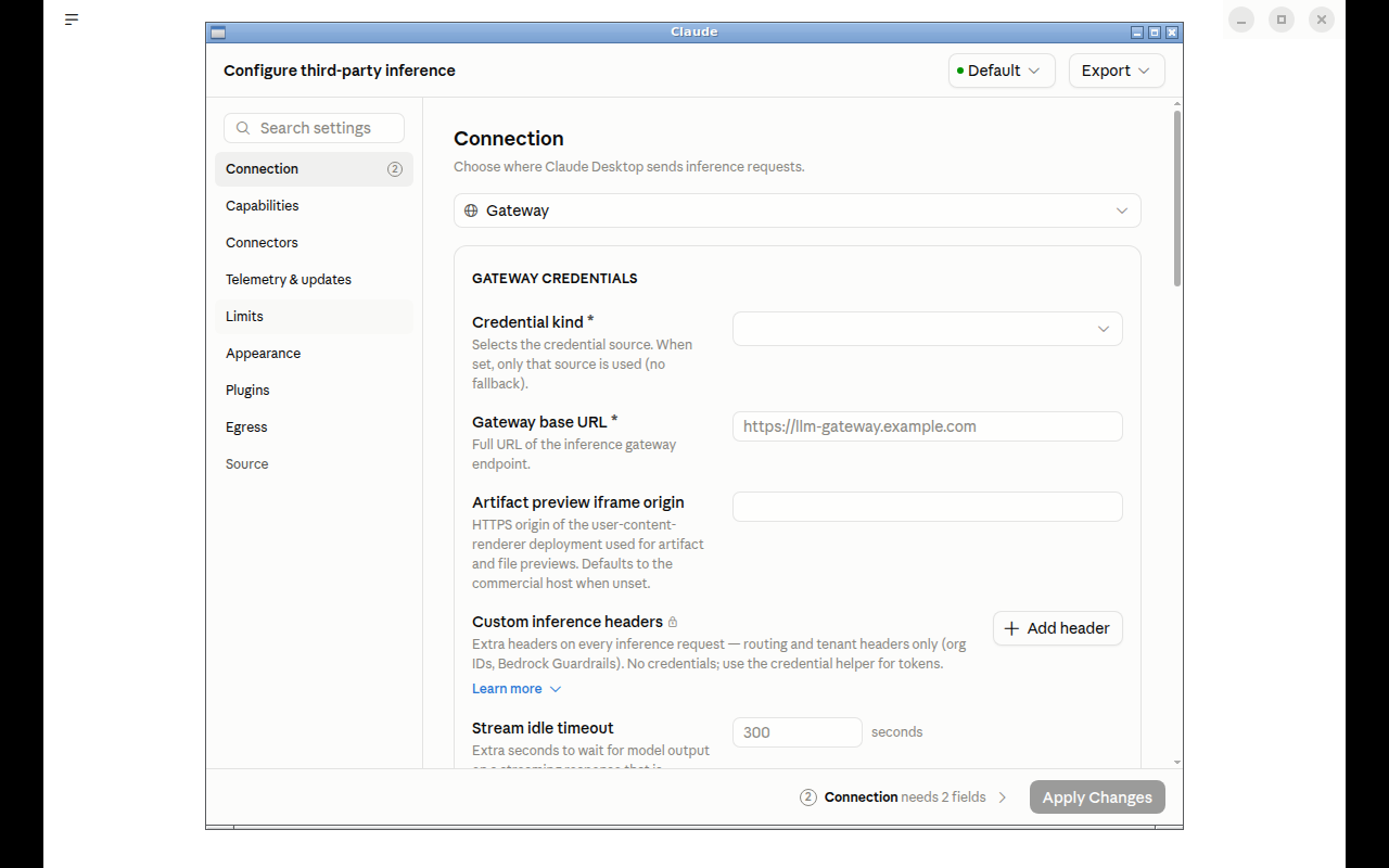 The Configure third-party inference window