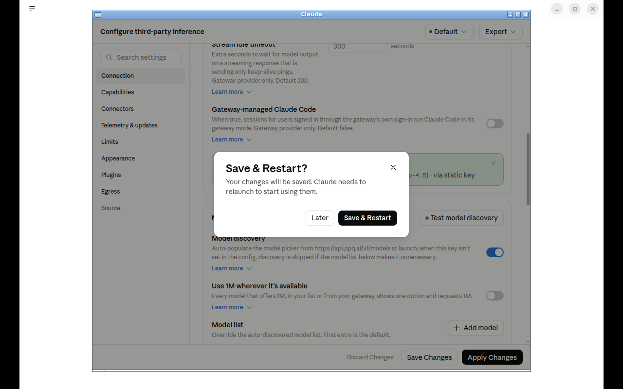 Save & Restart dialog