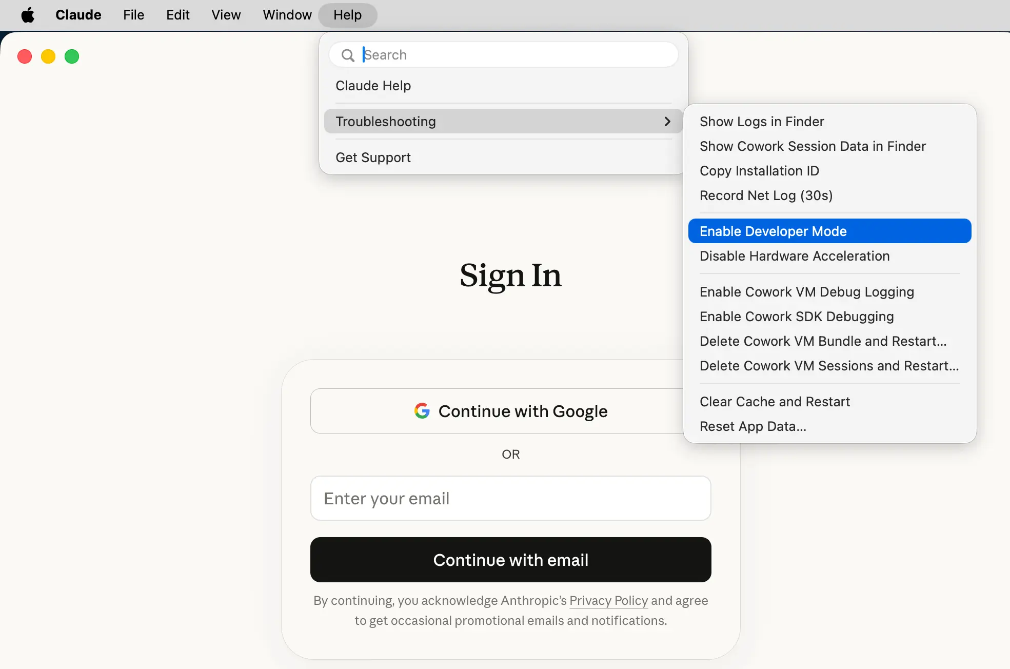Enable Developer Mode from the Help menu