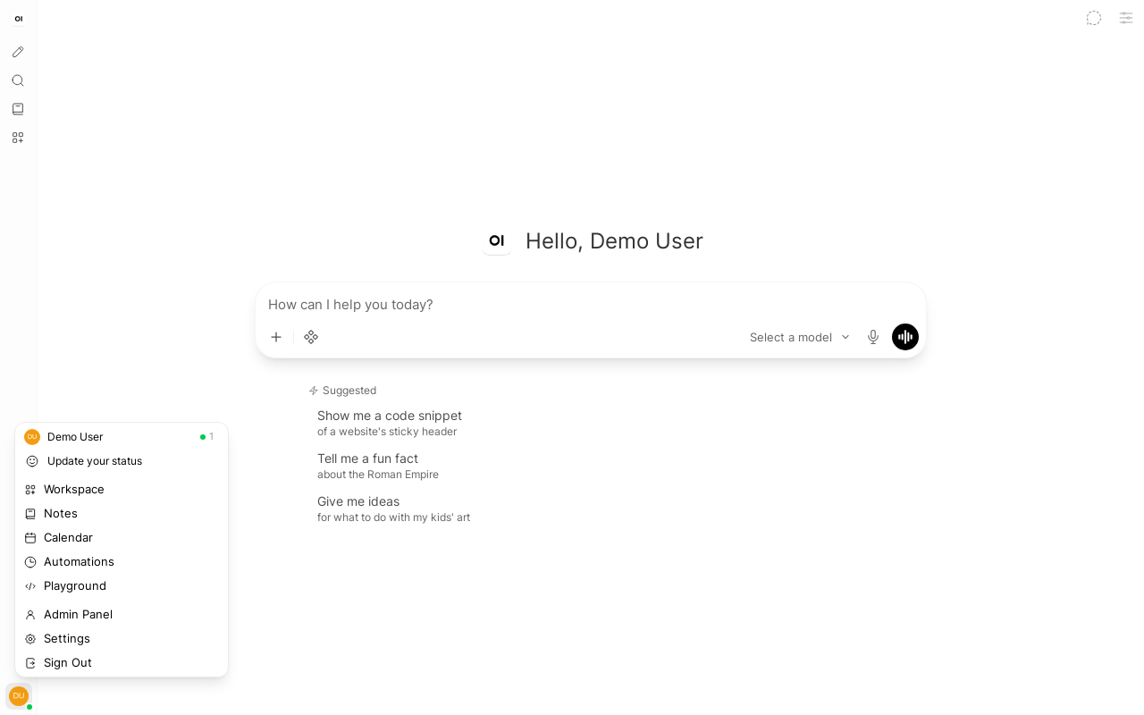 User menu with Admin Panel
