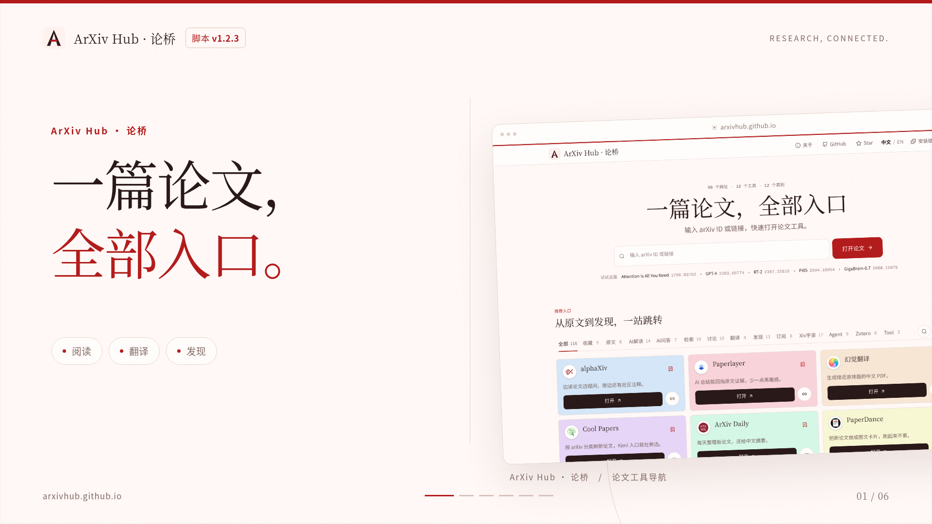 ArXiv Hub · 论桥首页横屏预览
