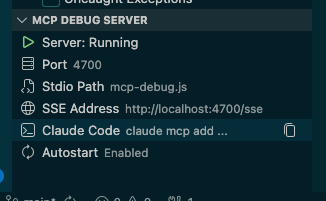 MCP Debug Server panel