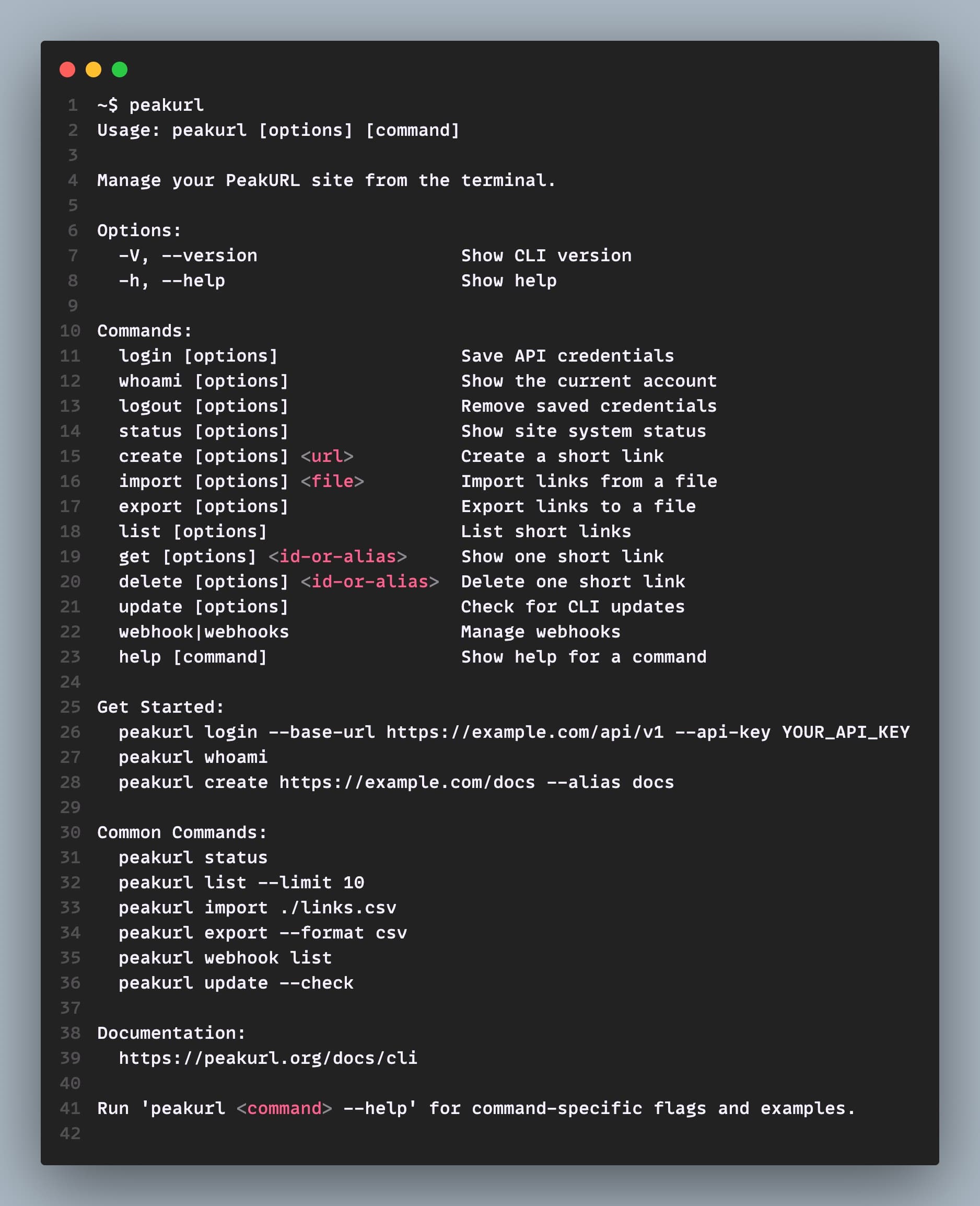 PeakURL CLI