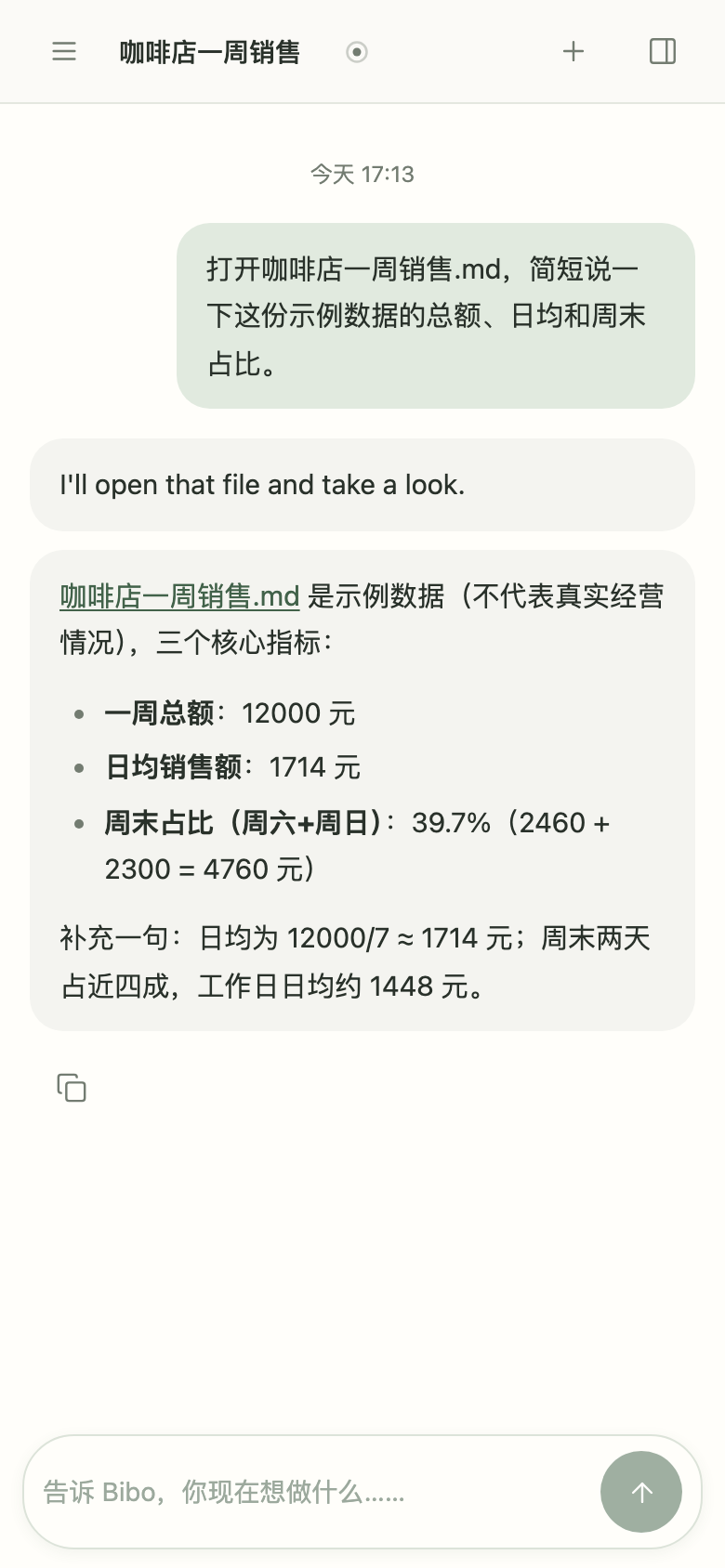 Bibo conversation and report summary on a phone