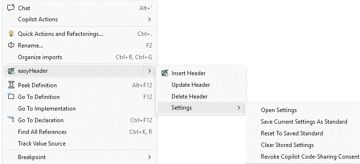 easyHeader menu