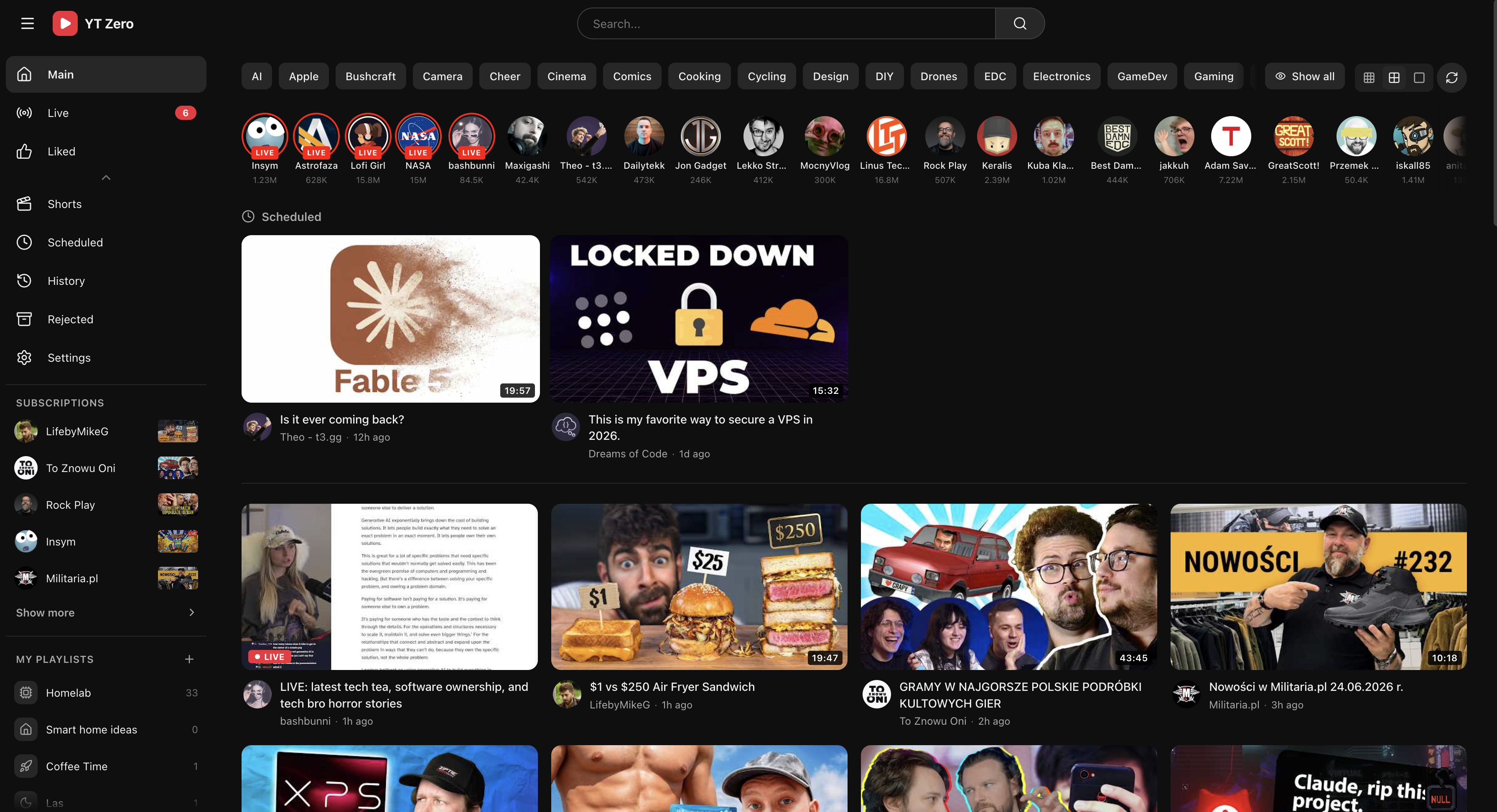 YT Zero main feed