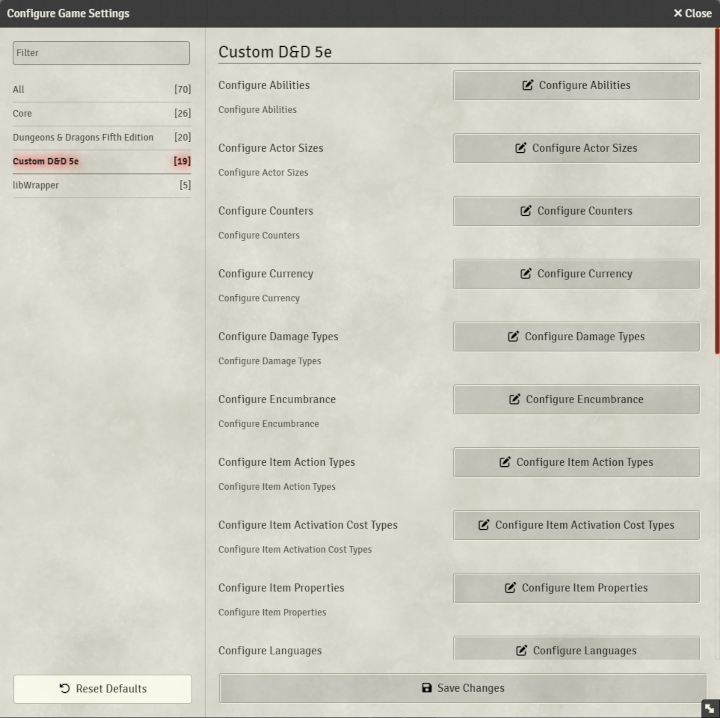 Custom D&D 5e Settings