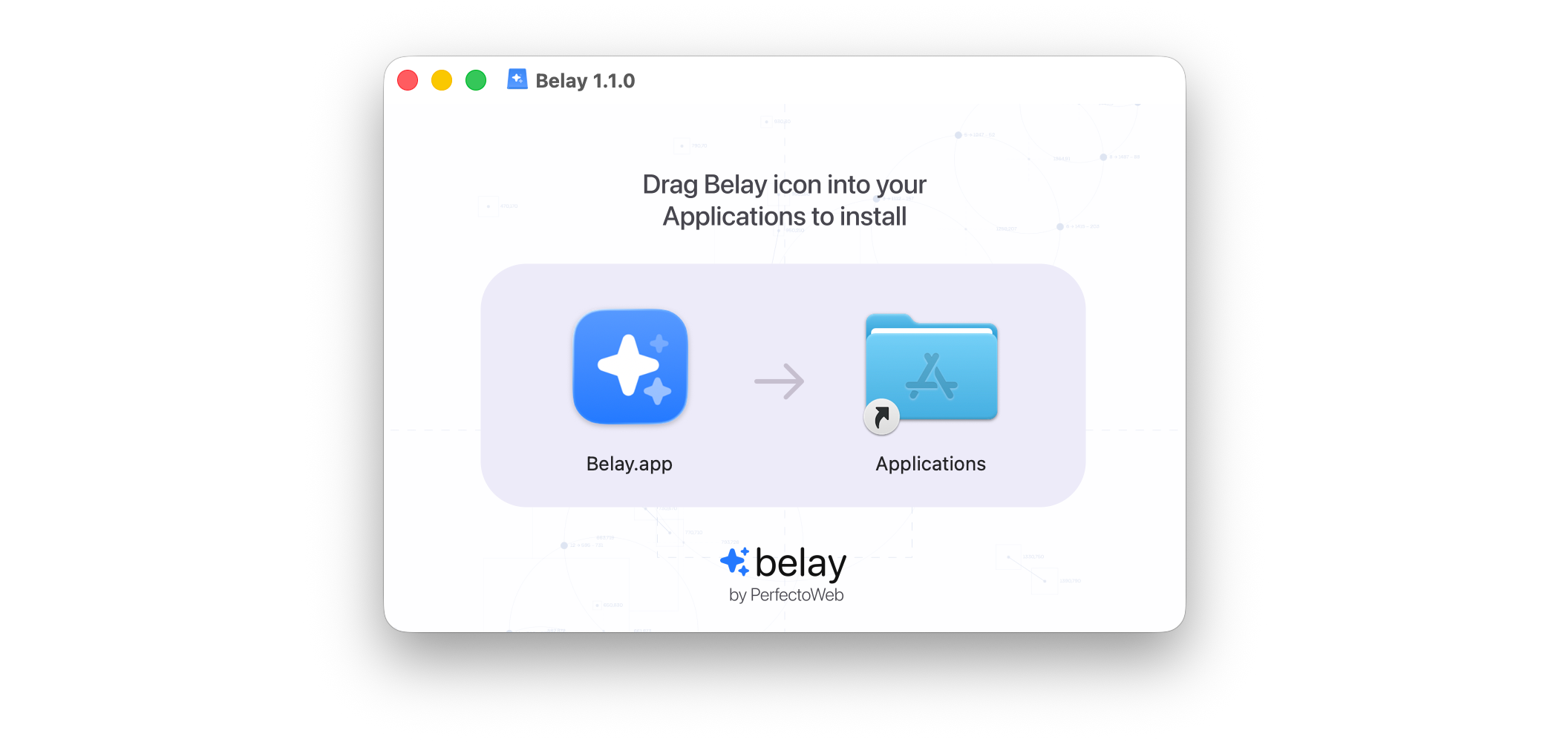 The Belay disk image: drag the app into Applications