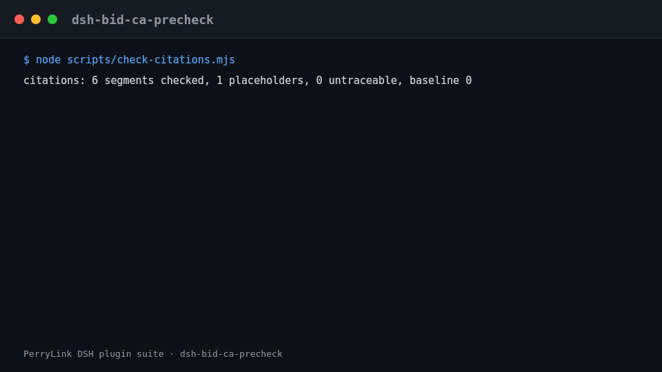 Animated terminal demo of dsh-bid-ca-precheck