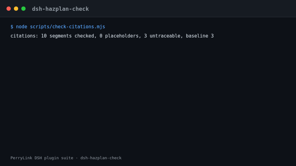 Animated terminal demo of dsh-hazplan-check