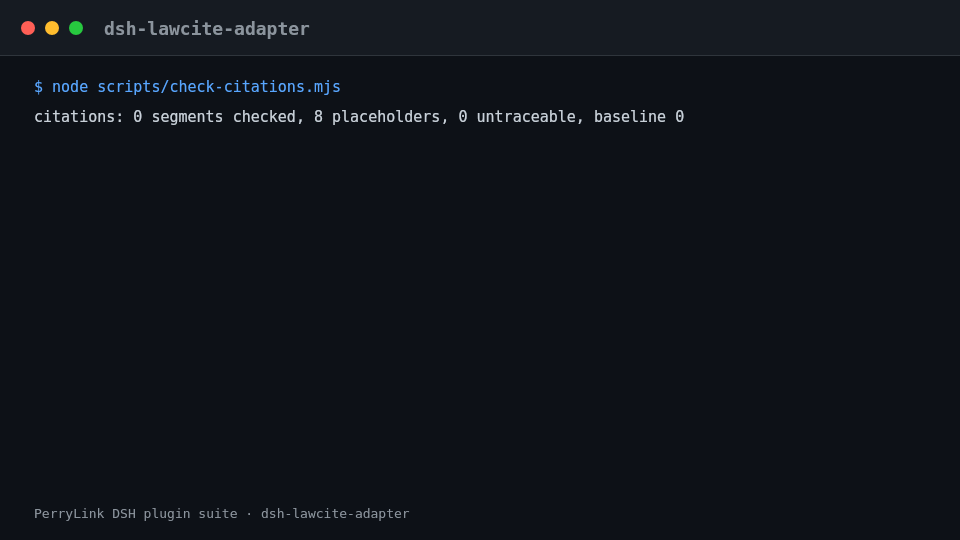 Animated terminal demo of dsh-lawcite-adapter