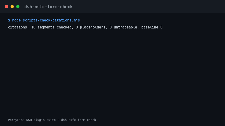 Animated terminal demo of dsh-nsfc-form-check