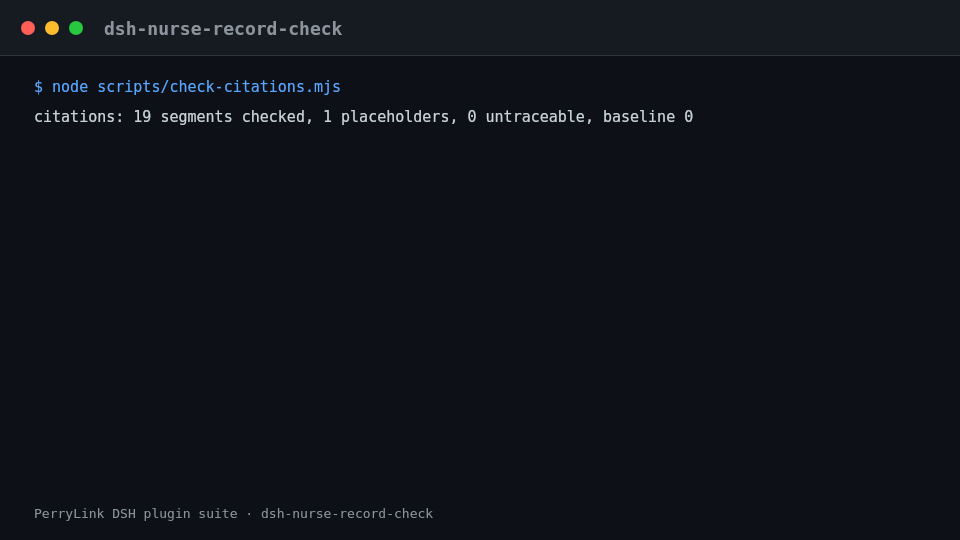 Animated terminal demo of dsh-nurse-record-check