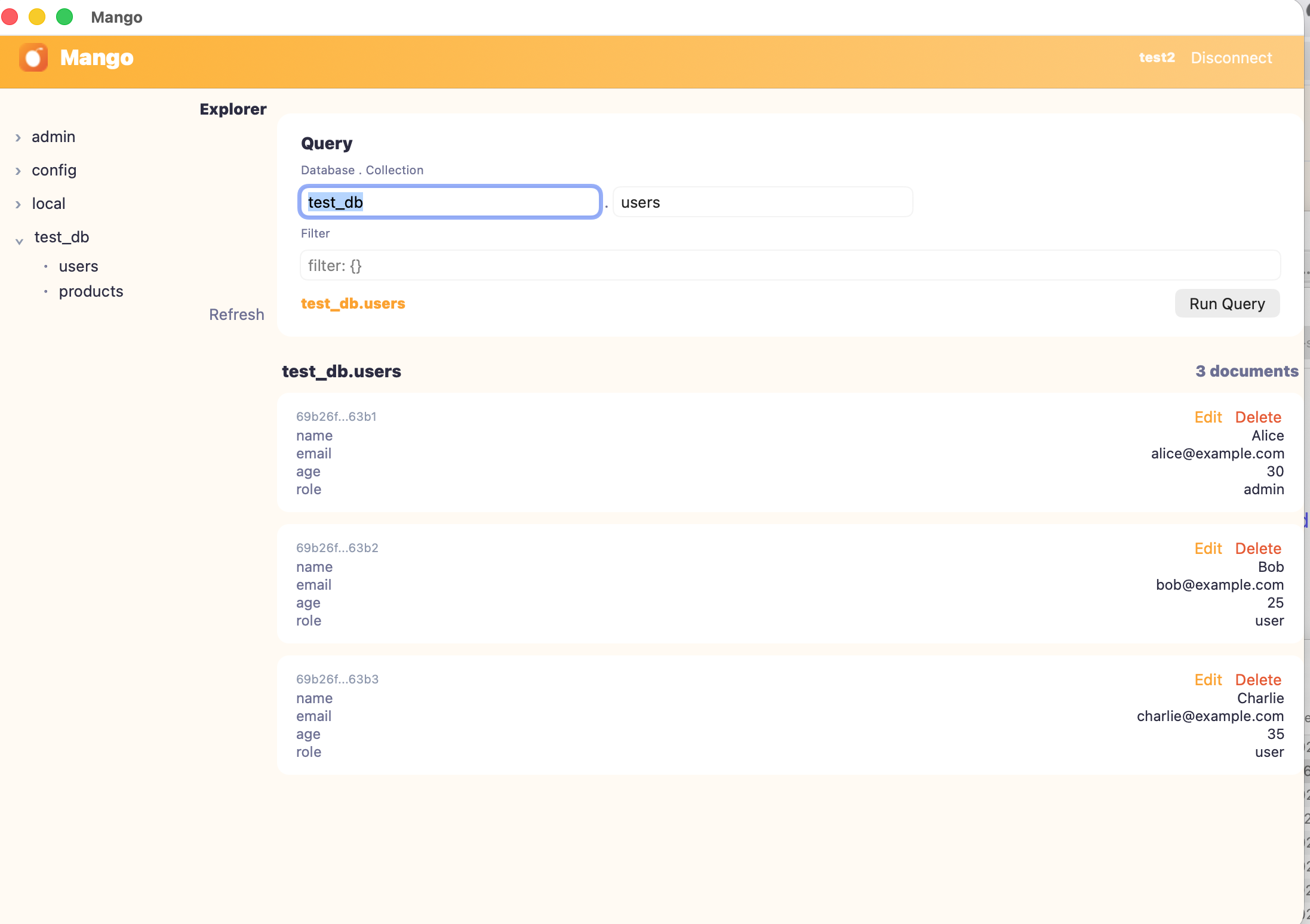 Mango — database explorer view