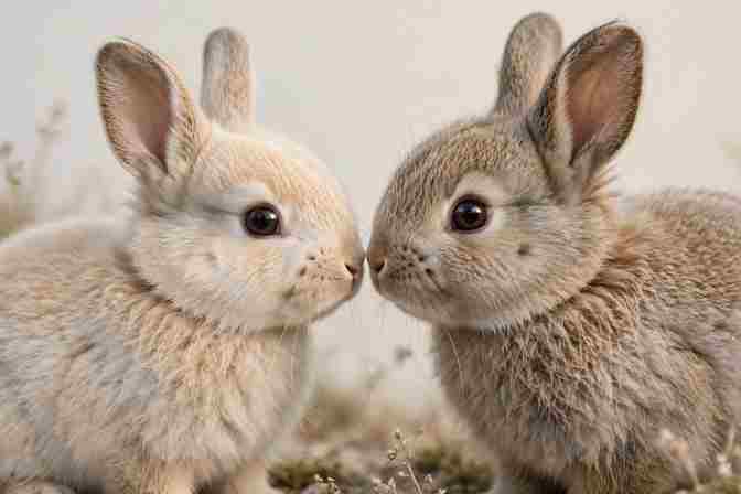 Two rabbits nose to nose during a calm bonding introduction