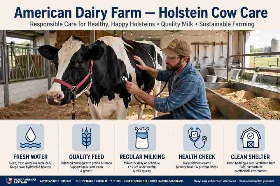 Farmer performing a daily health check on a Holstein dairy cow