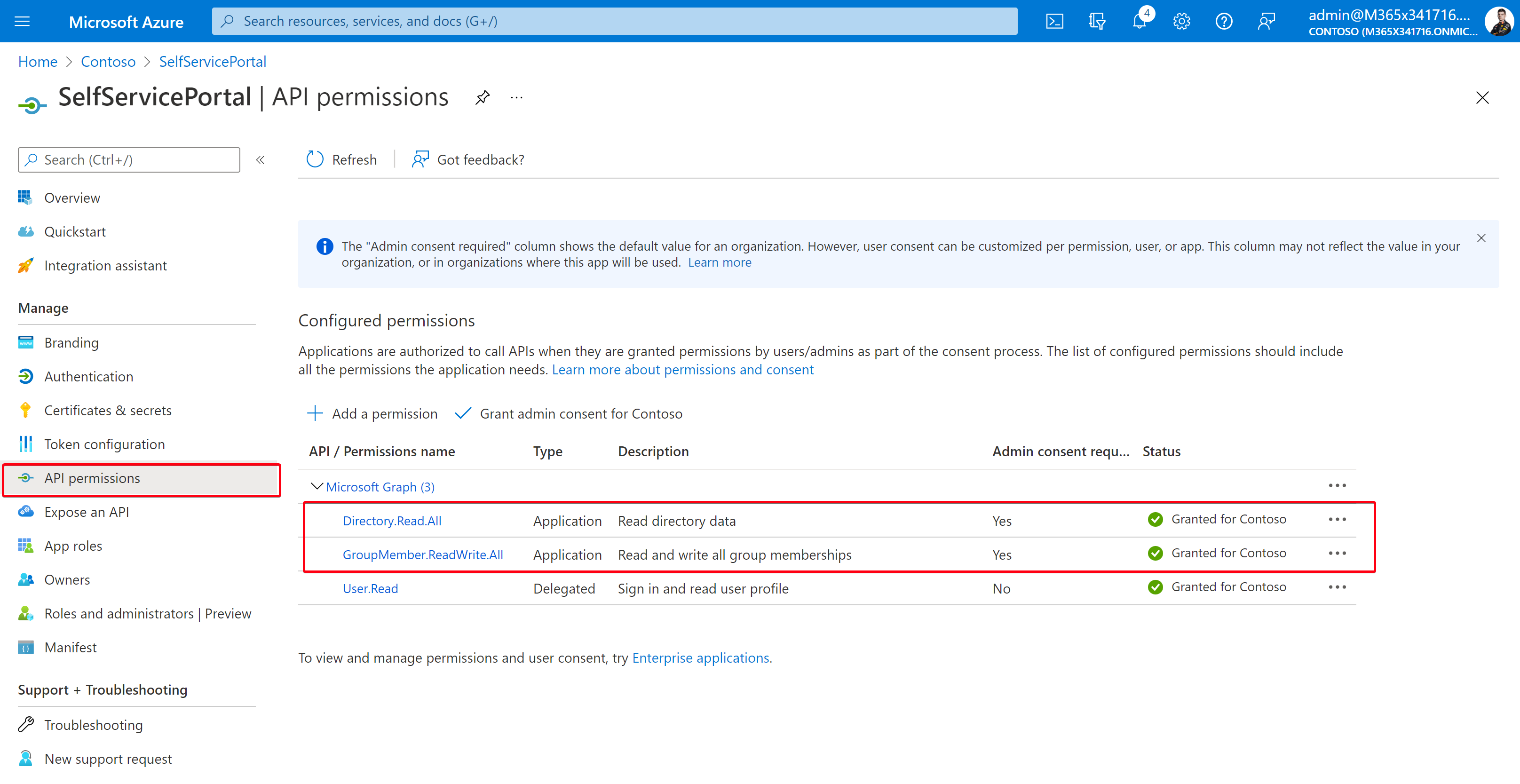 Azure AD App registration with permissions