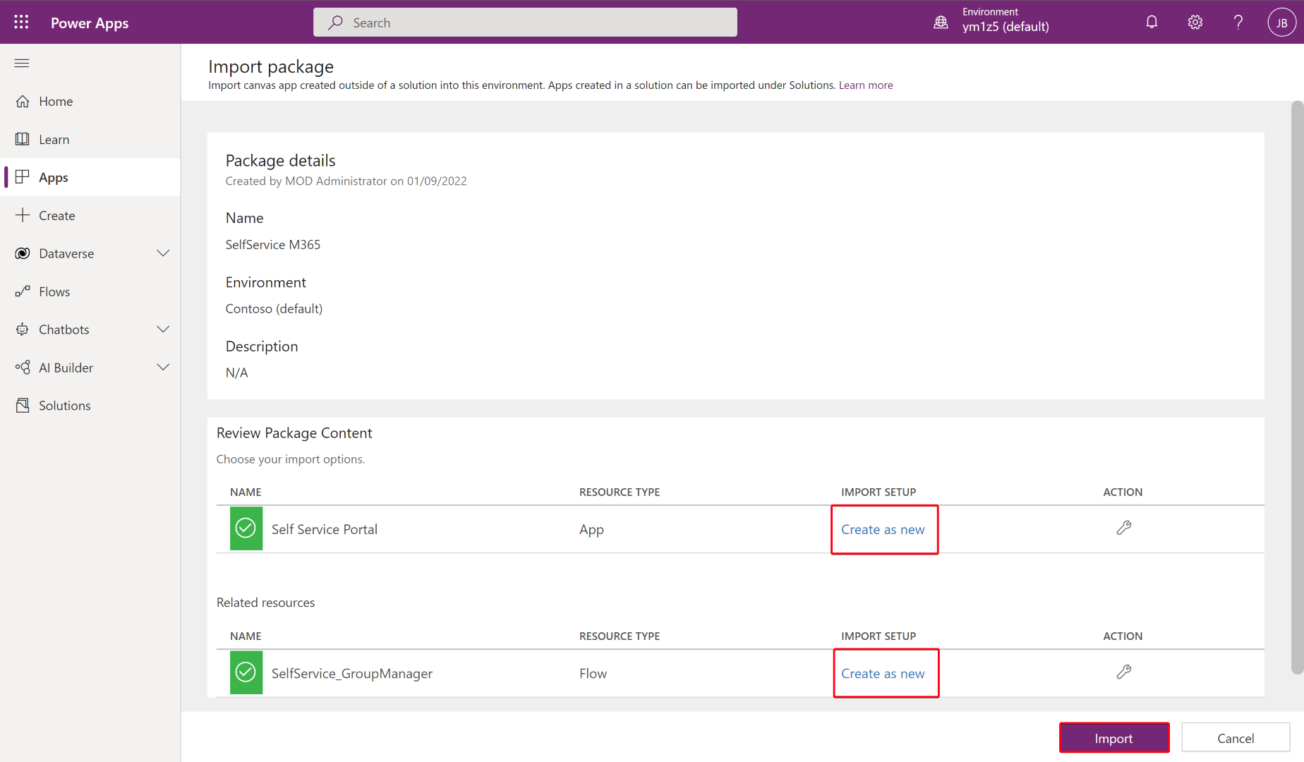 PowerApps - import detail screen