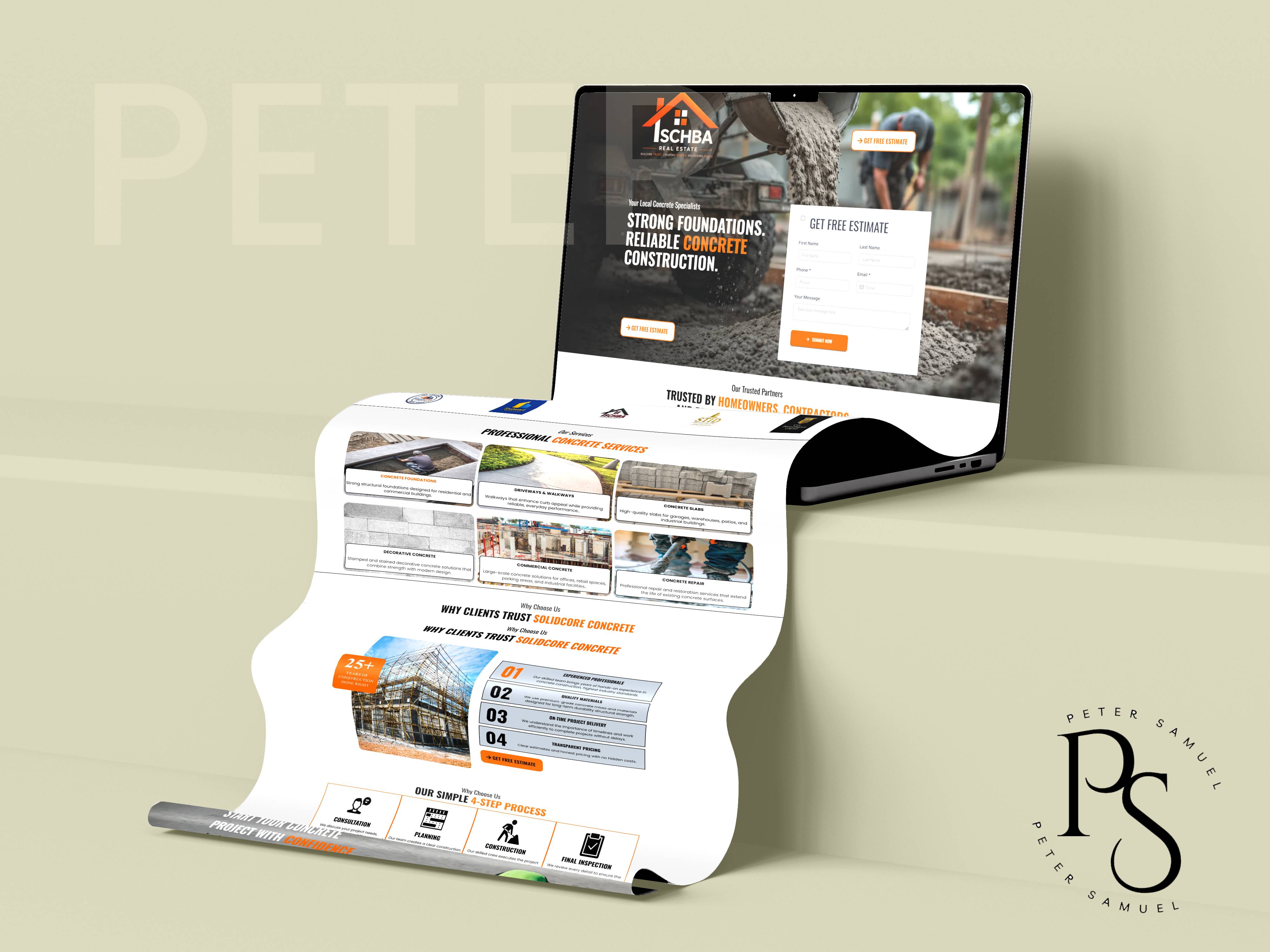 Concrete Construction landing page mockup