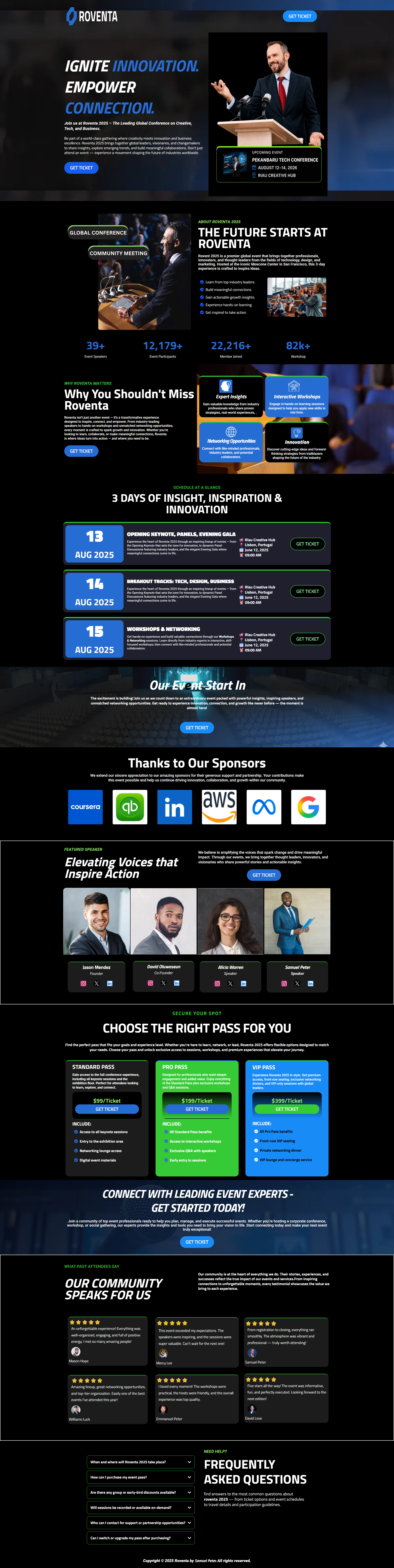 Coaching and speaker conference full page screenshot
