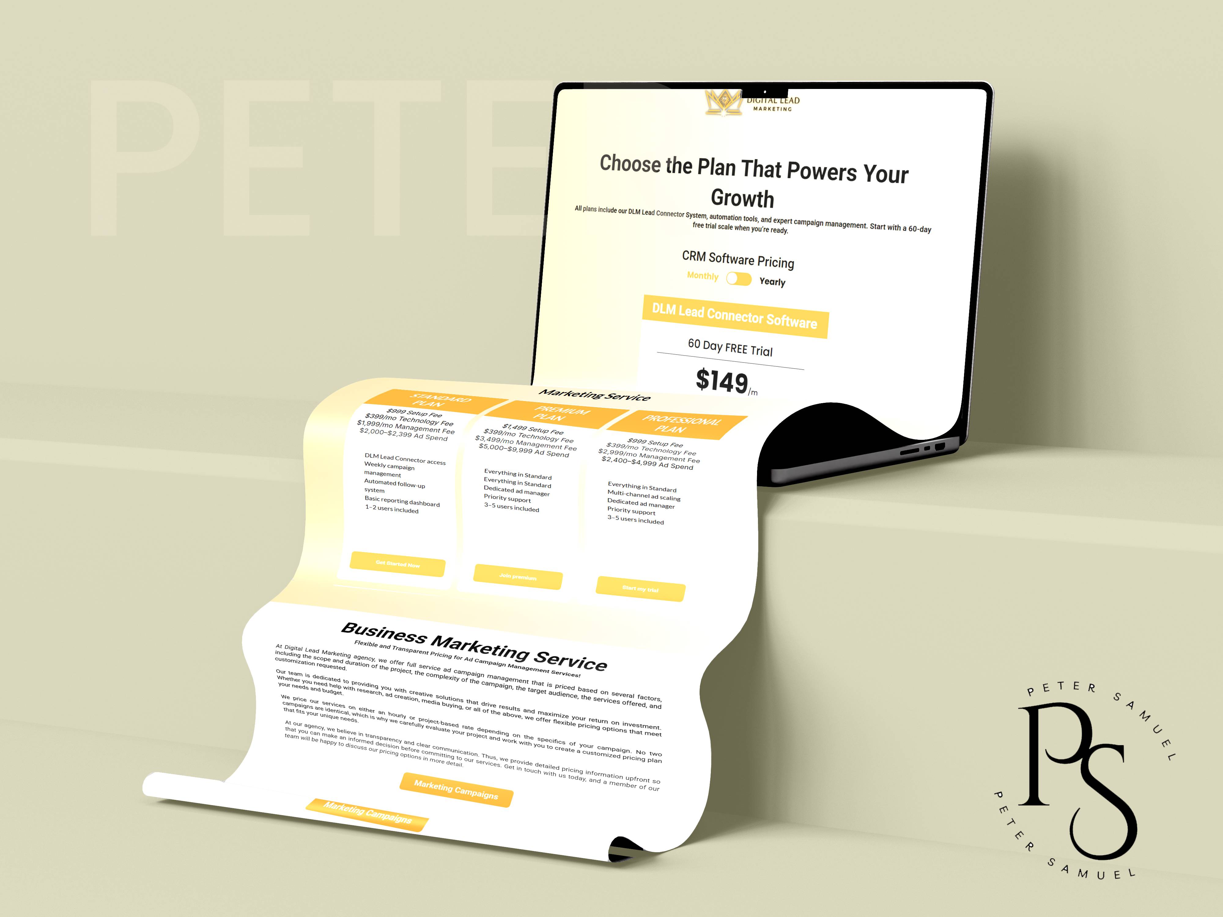Digital Lead Marketing pricing page mockup