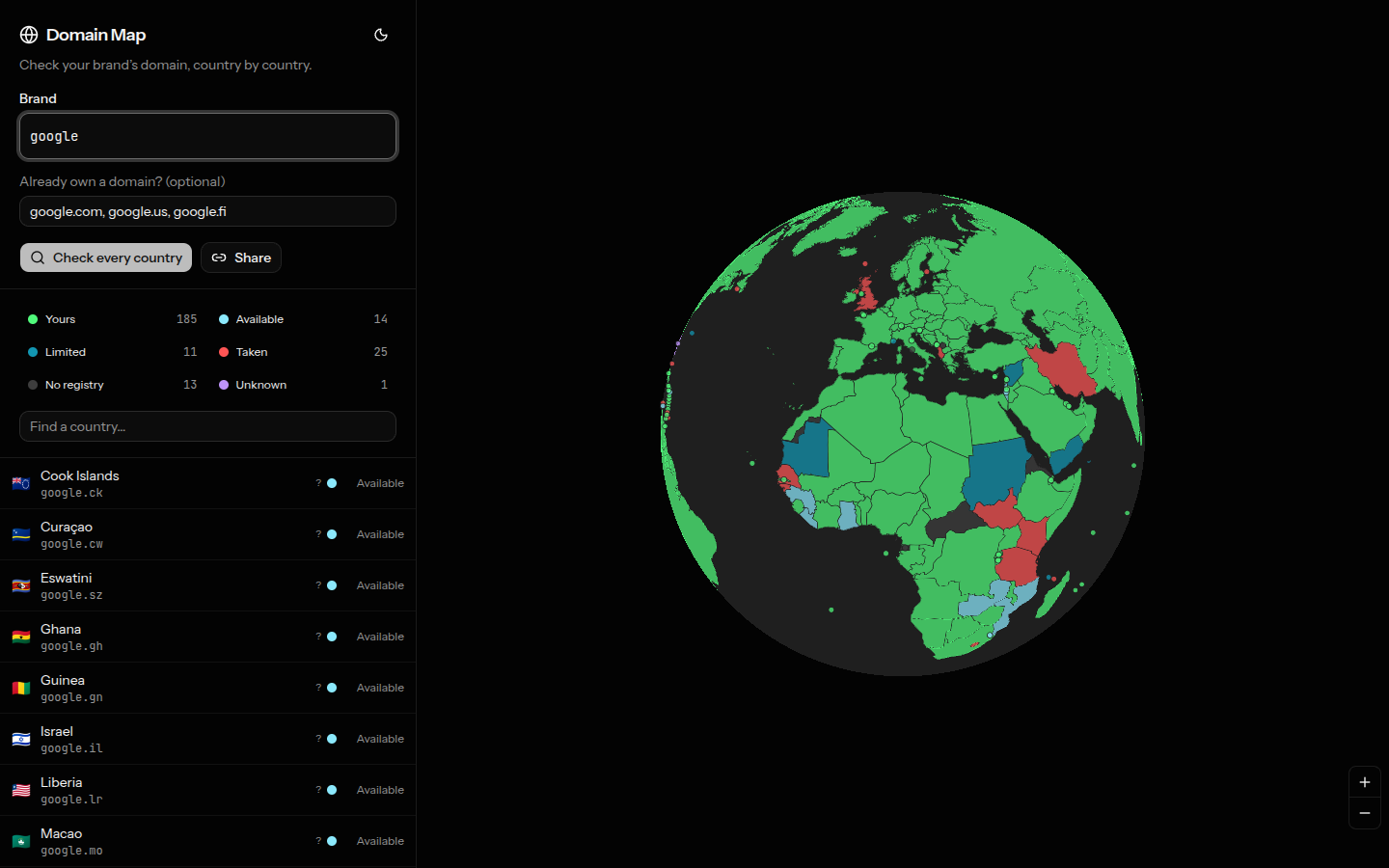 Screenshot of Domain Map