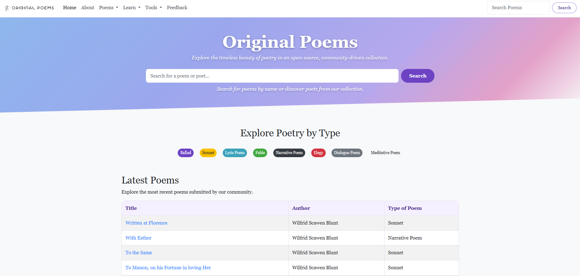 OriginalPoems.com screenshot