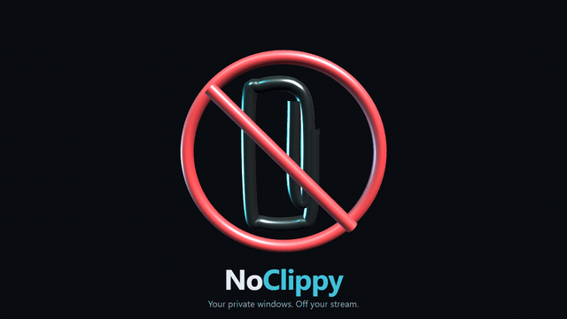 NoClippy logo: a chrome paperclip in a red no-symbol