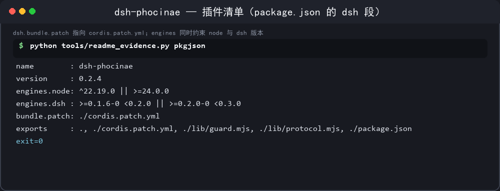 Plugin manifest (the dsh section of package.json)