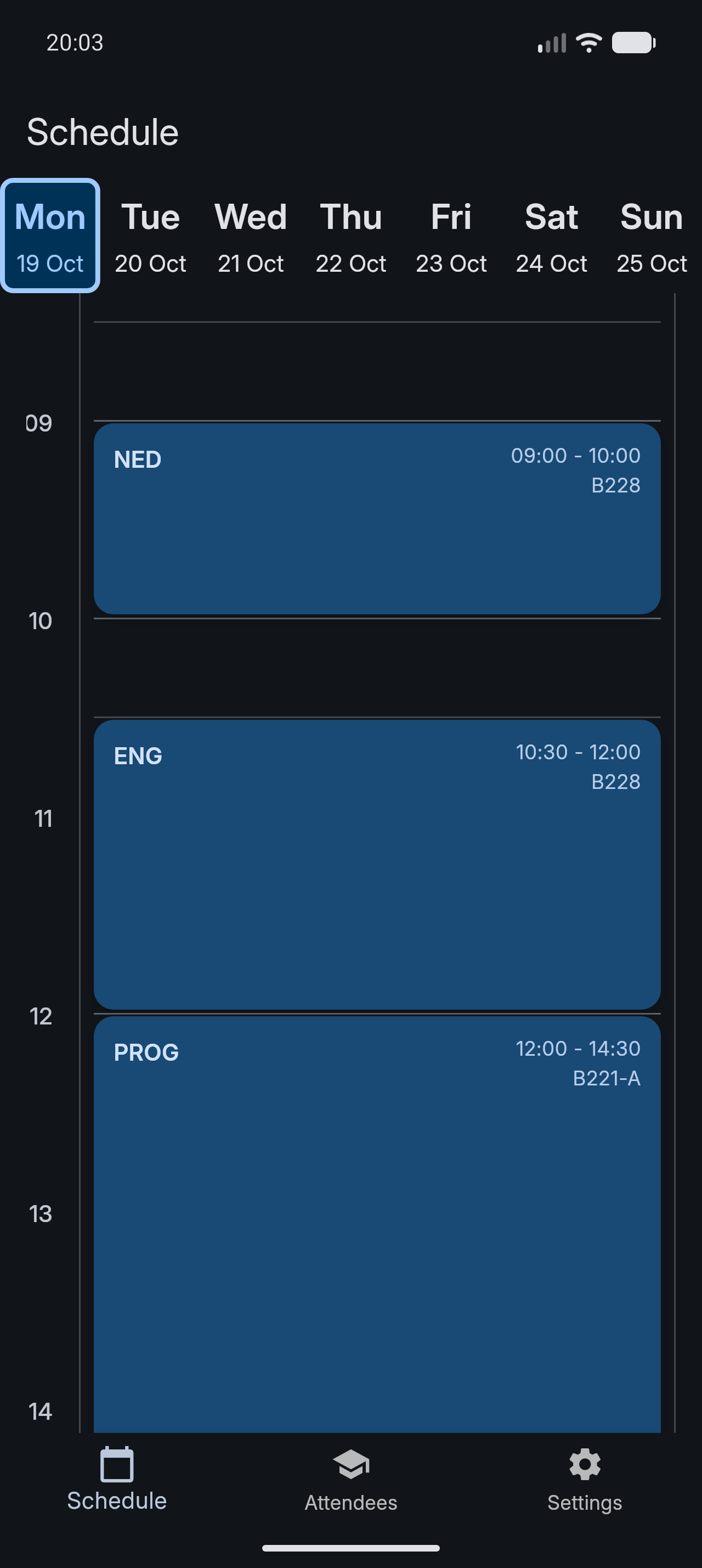 Schedule screen