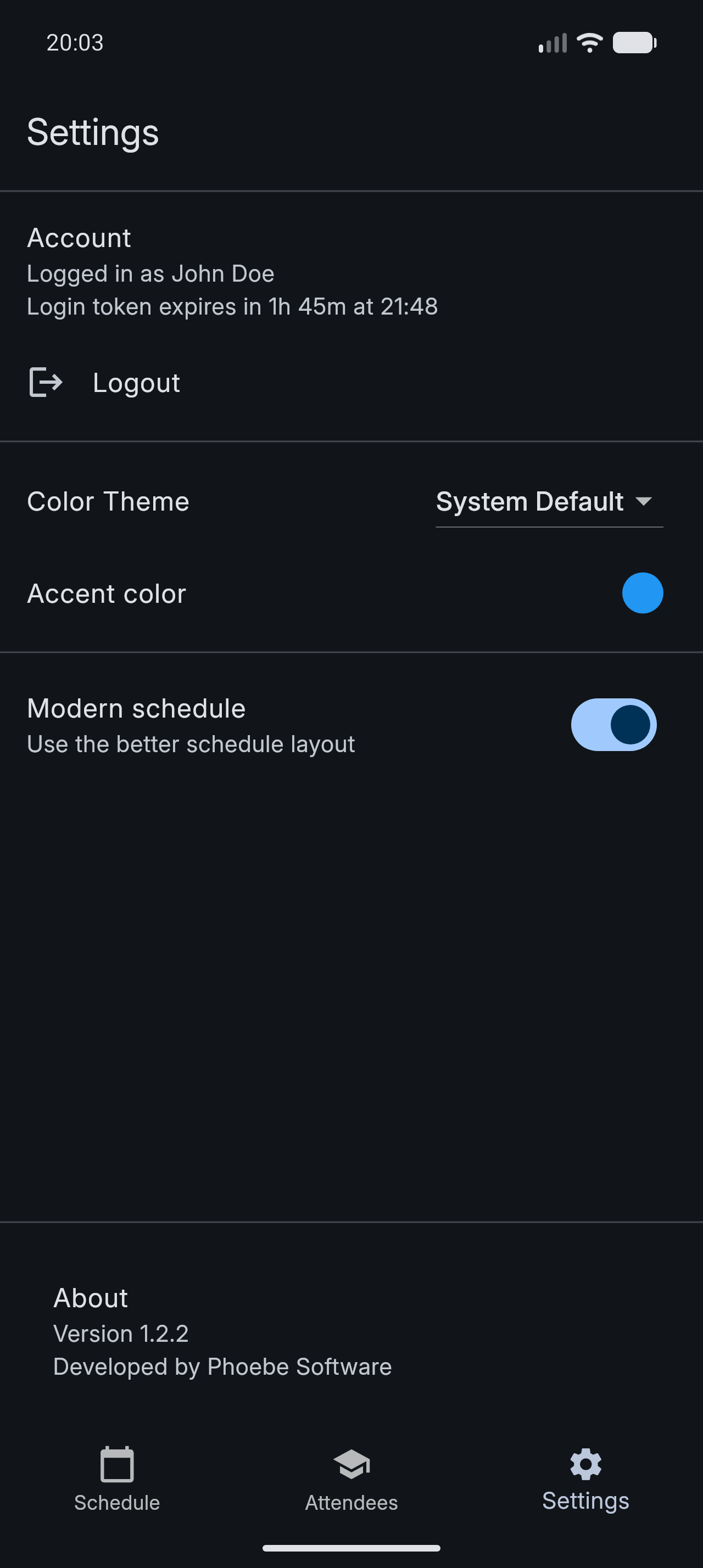 Settings screen