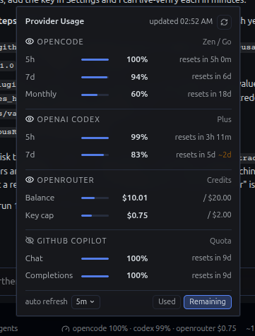 Provider Usage panel