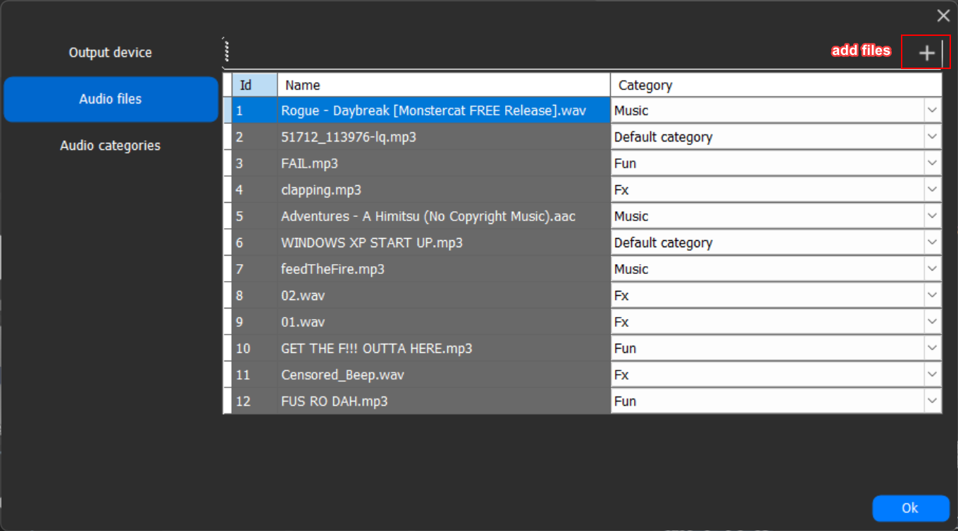 Audio file Config