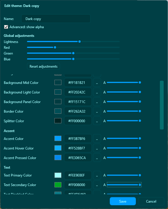 PhotoDewey theme editor for customising the app's look
