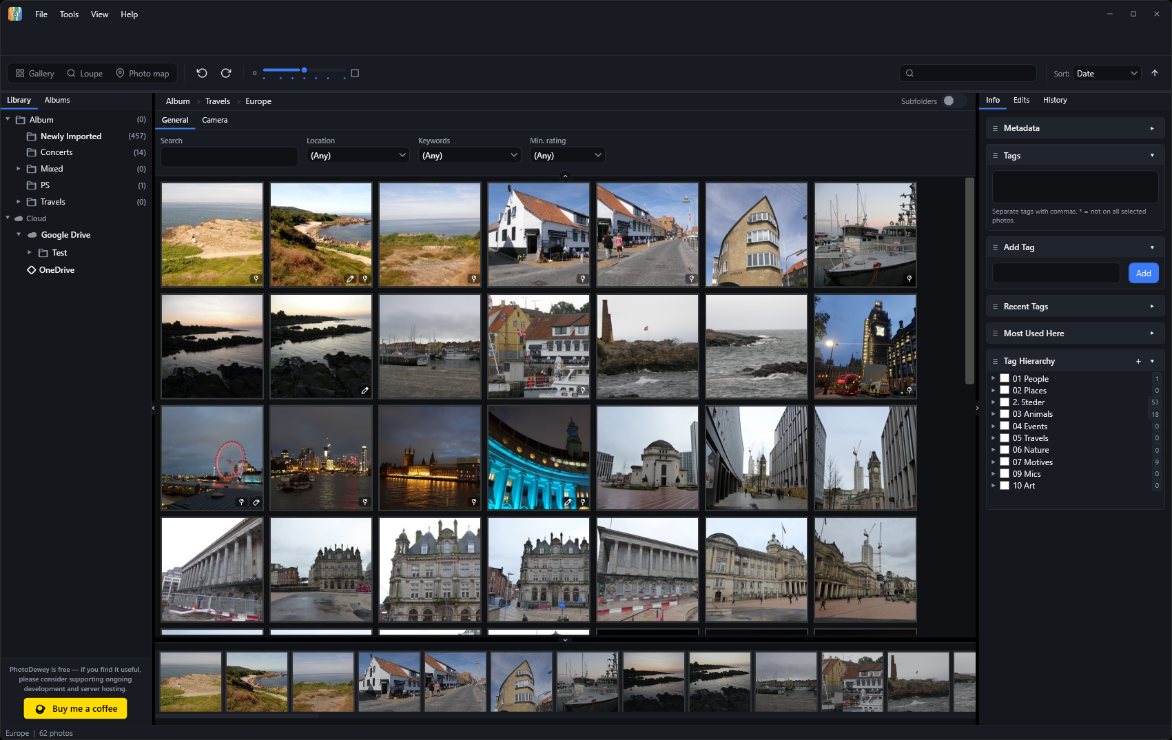 PhotoDewey gallery view showing a tagged photo library